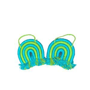 Vintage Set of 2 Blue and Green Yarn Wall Art Hangings Shape of a Rainbow